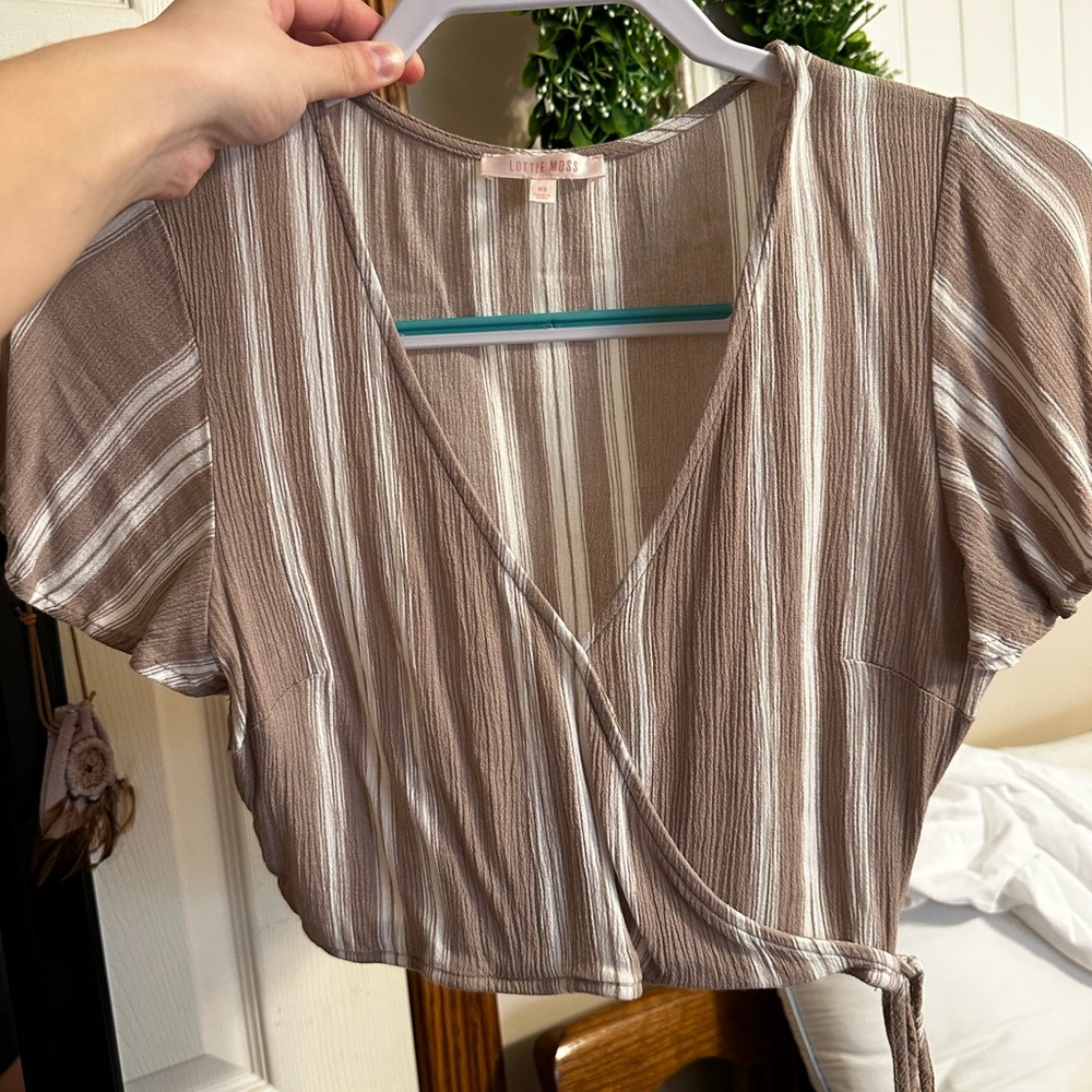 Tan Striped Crop Top